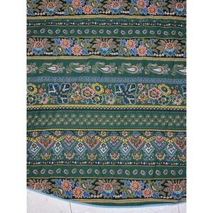 Vintage Floral Paisley Green Round Tablecloth Provencal Blue Yellow Stripe 88"‎